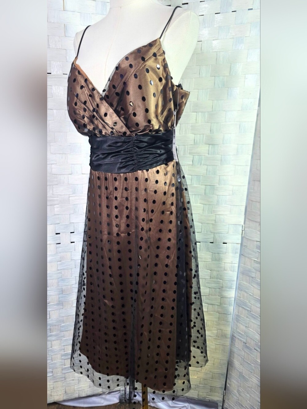 Blu Sage Satin Polka Dot Midi Dress